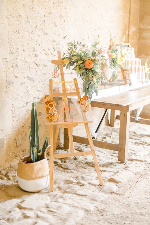 bois composition florale plante d'intérieur chevalet planche